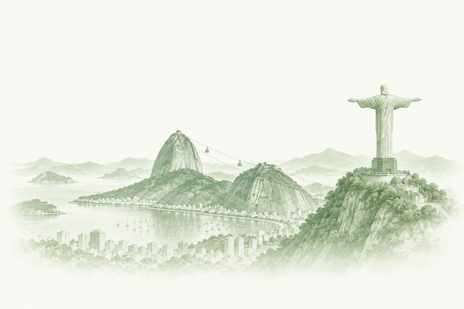 Christ the Redeemer and Rio mountains — pale sage illustration